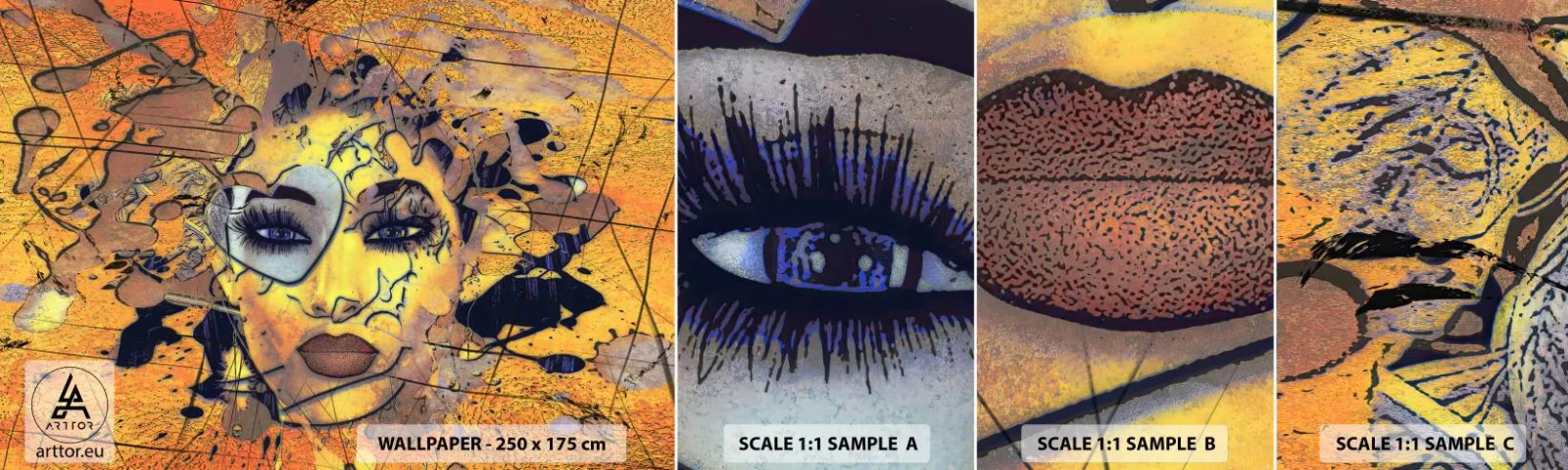 Photo Wallpaper Sample Self-Adhesive Deluxe Sticker - Sunny Beauty - Abstraction, Woman's Face, Eyes - 100x30 cm