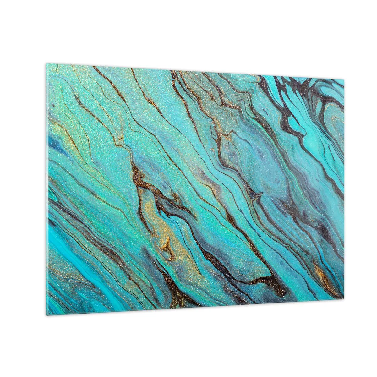 Glass picture - Abstract streaks in turquoise and gold - 70x50cm - Turquoise Tide - Modern wall decoration for the living room and bedroom ARTTOR