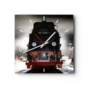 Wall clock - Clock on glass - Standing and Wheezing, Panting and Blowing - 40x40 cm