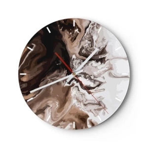 Wall clock - Clock on glass - A dynamic abstract pattern in shades of brown and white. - 30x30cm - Counterbalance of Colours - Modern wall decoration for the living room, kitchen, and bedroom ARTTOR