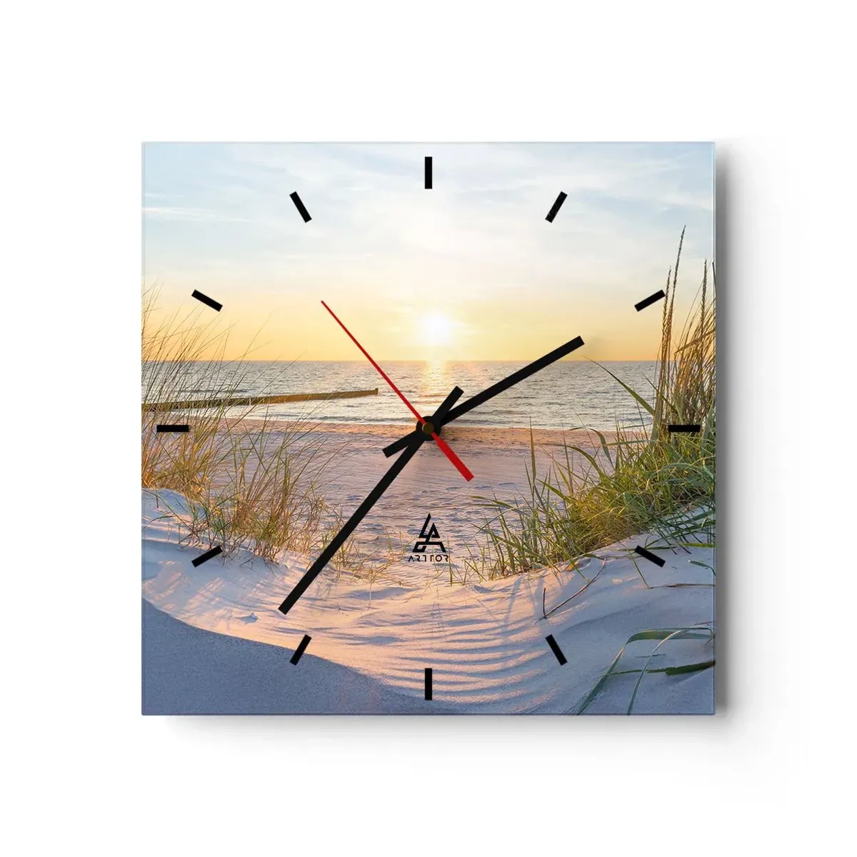 Wall clock - Clock on glass - Sound of the Sea, Singing of the Birds, Wild Beach among Grass - 40x40 cm