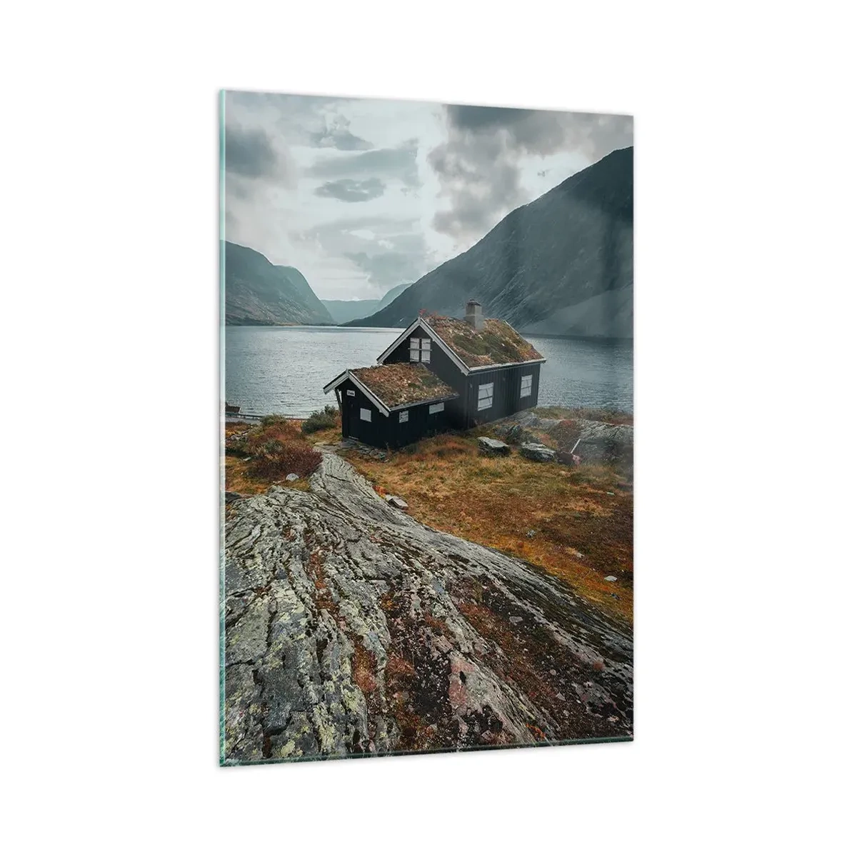 Glass picture - Summer House byt the Fjord - 80x120 cm