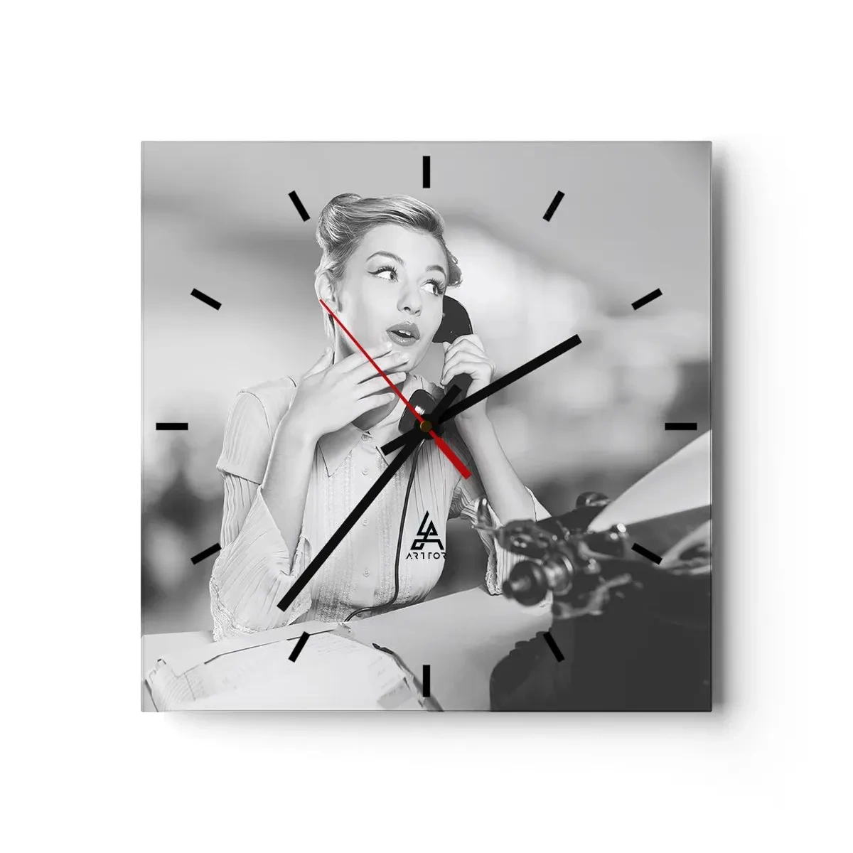 Wall clock - Clock on glass - Hello, Here Come the 50-ies - 40x40 cm
