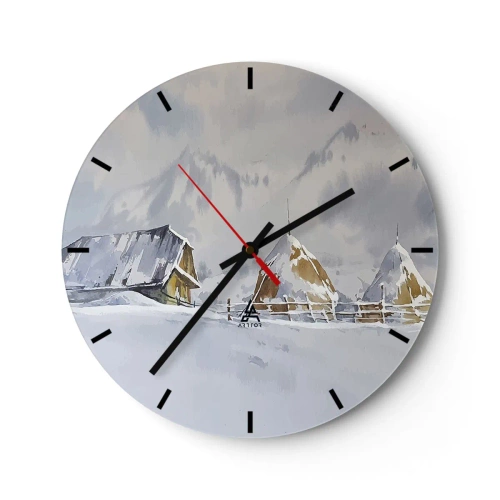 Wall clock - Clock on glass - In a Snowy Valley - 40x40 cm