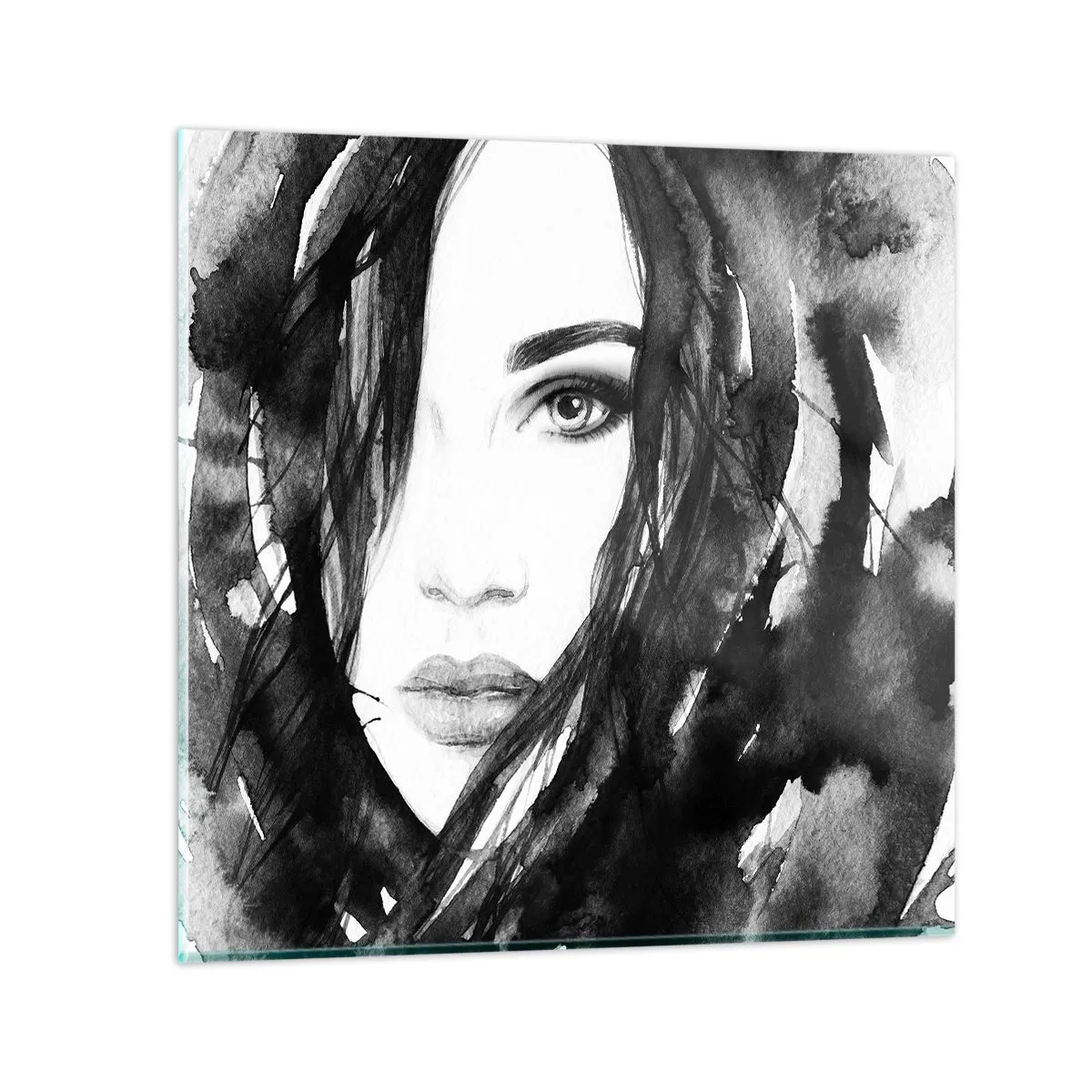 Glass picture - Portriat of a Lady in  Black and White - 40x40 cm