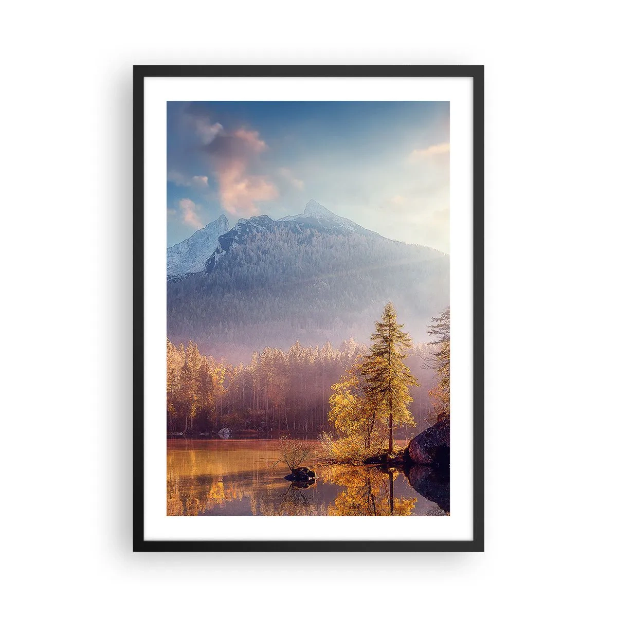 Poster in black frame - Autumn mountain landscape with reflection in the lake - 50x70cm - In the Mountains and Valleys - Modern wall decoration for the living room and bedroom ARTTOR