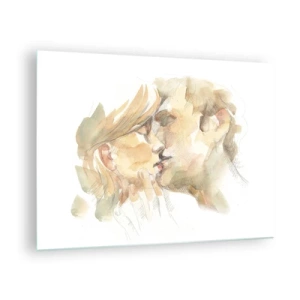 Glass picture - Romantic watercolor painting of a lovers' kiss - 70x50cm - The Missing Half? - Modern wall decoration for the living room and bedroom ARTTOR