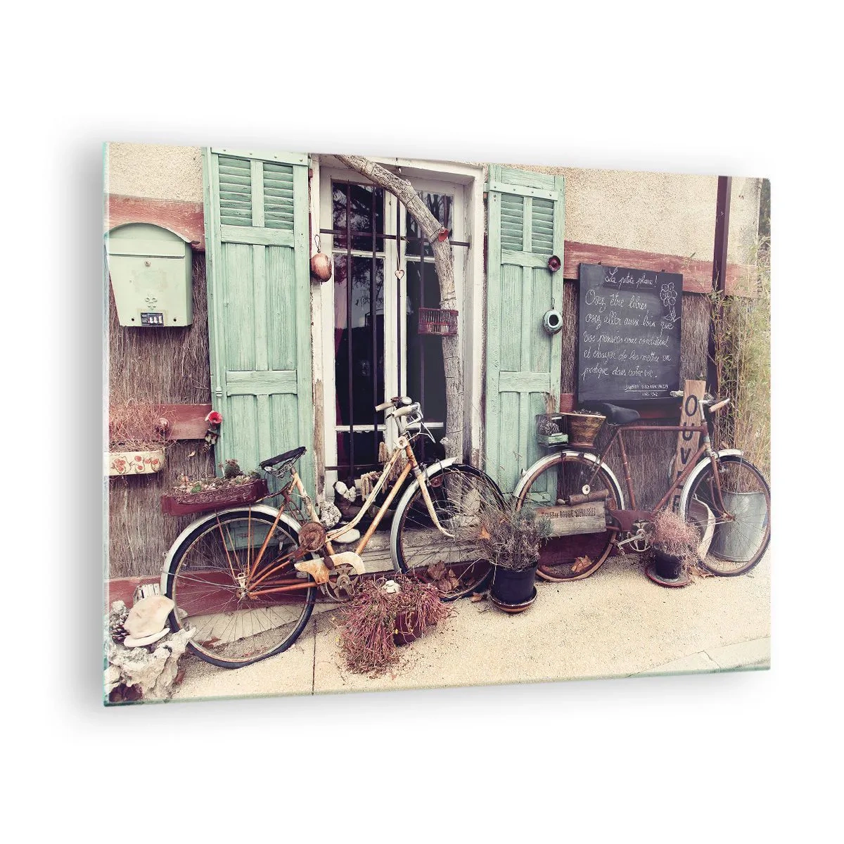 Glass picture - Provincial scenery with bicycles - 70x50cm - Long Live Province - Modern wall decoration for the living room and bedroom ARTTOR
