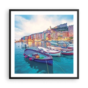 Poster in black frame - Colourful Evening in a Port - 60x60 cm