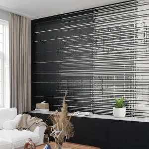 Photo Wallpaper Premium Sand - Waves and Vibrations - Black and white, Barcodes, Lines - 150x105 cm