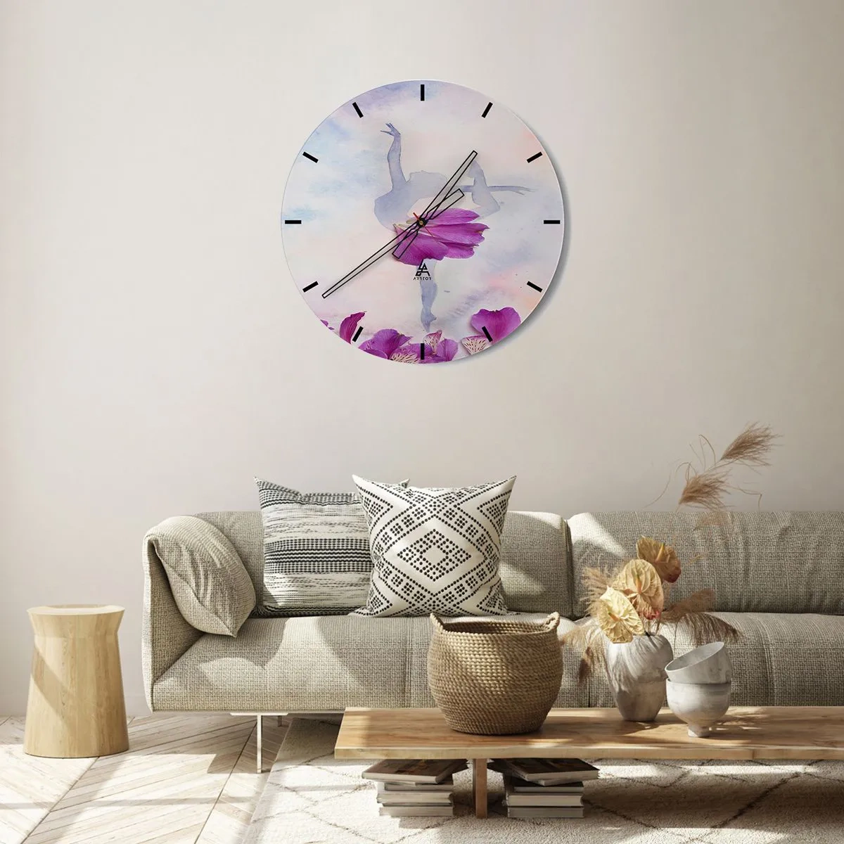 Wall clock - Clock on glass - Delicate Like a Flower - 40x40 cm