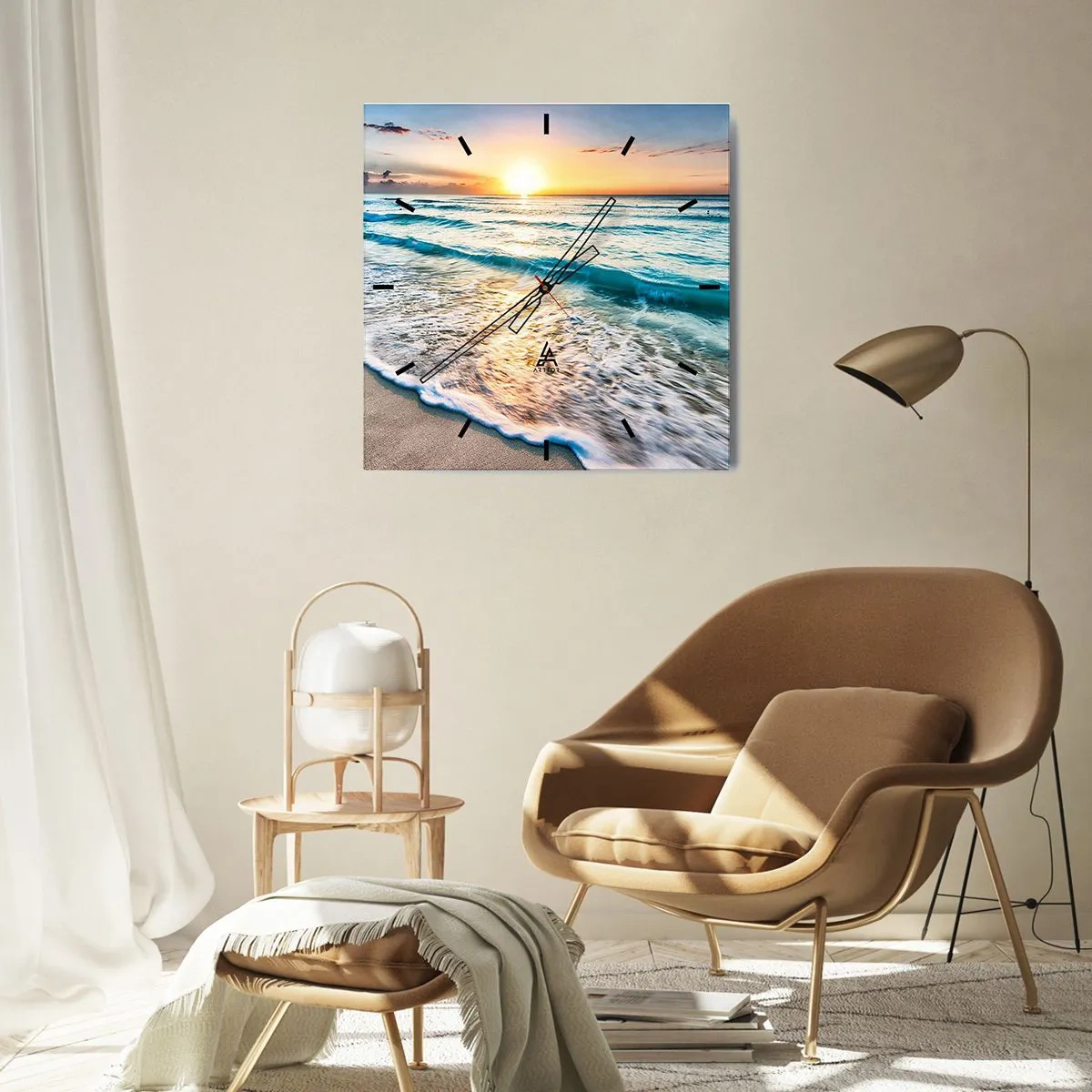 Wall clock - Clock on glass - Sunset View - 40x40 cm