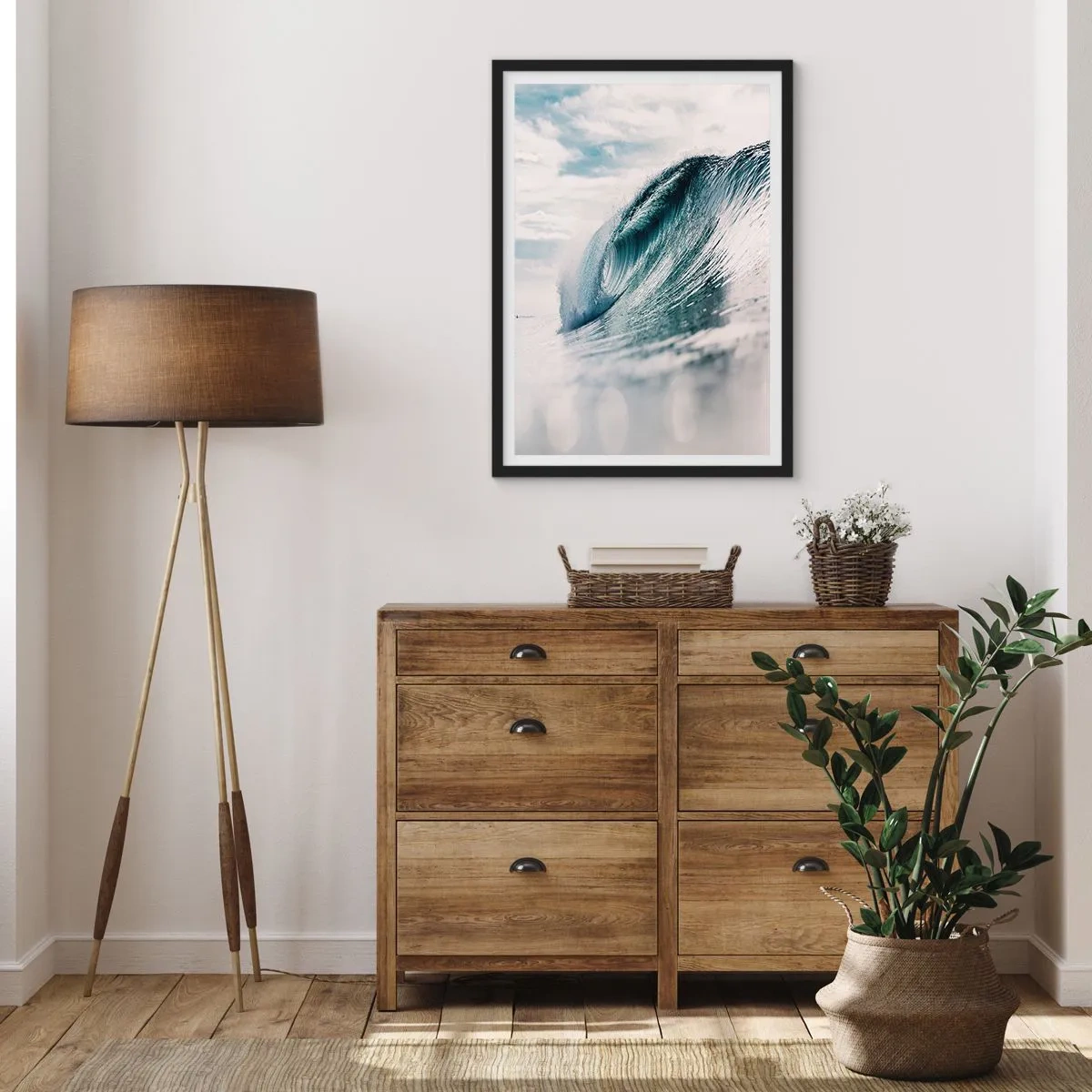 Poster in black frame - A powerful ocean wave captured in motion - 50x70cm - Water Summit - Modern wall decoration for the living room and bedroom ARTTOR
