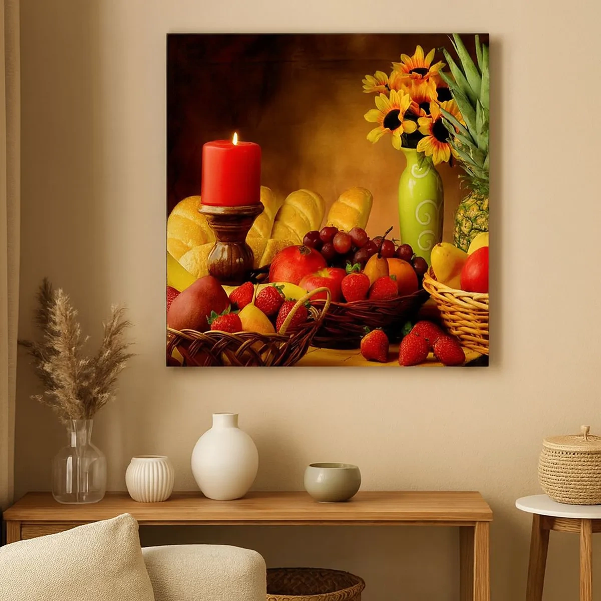 Canvas picture - Still Nature with Bread and Fruit - 30x30 cm