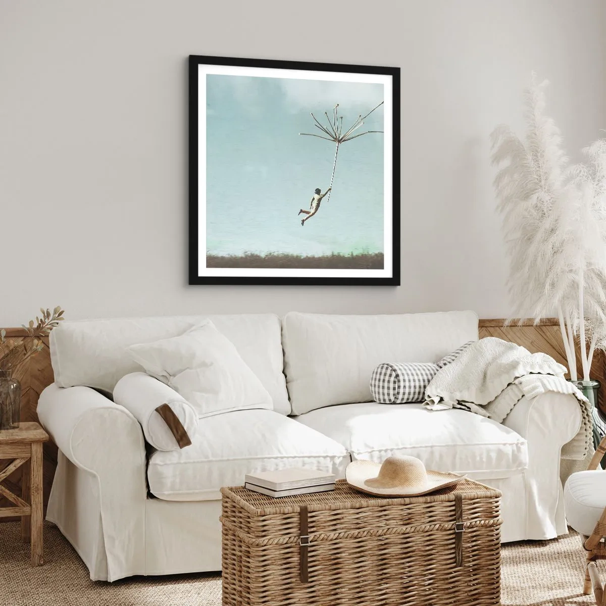 Poster in black frame - Kites, Dandelions, Wind - 40x40 cm