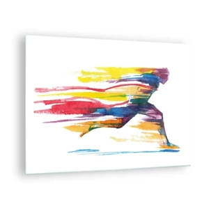 Glass picture - Abstract silhouette of a runner in dynamic colors - 70x50cm - Run across Rainbow - Modern wall decoration for the living room and bedroom ARTTOR