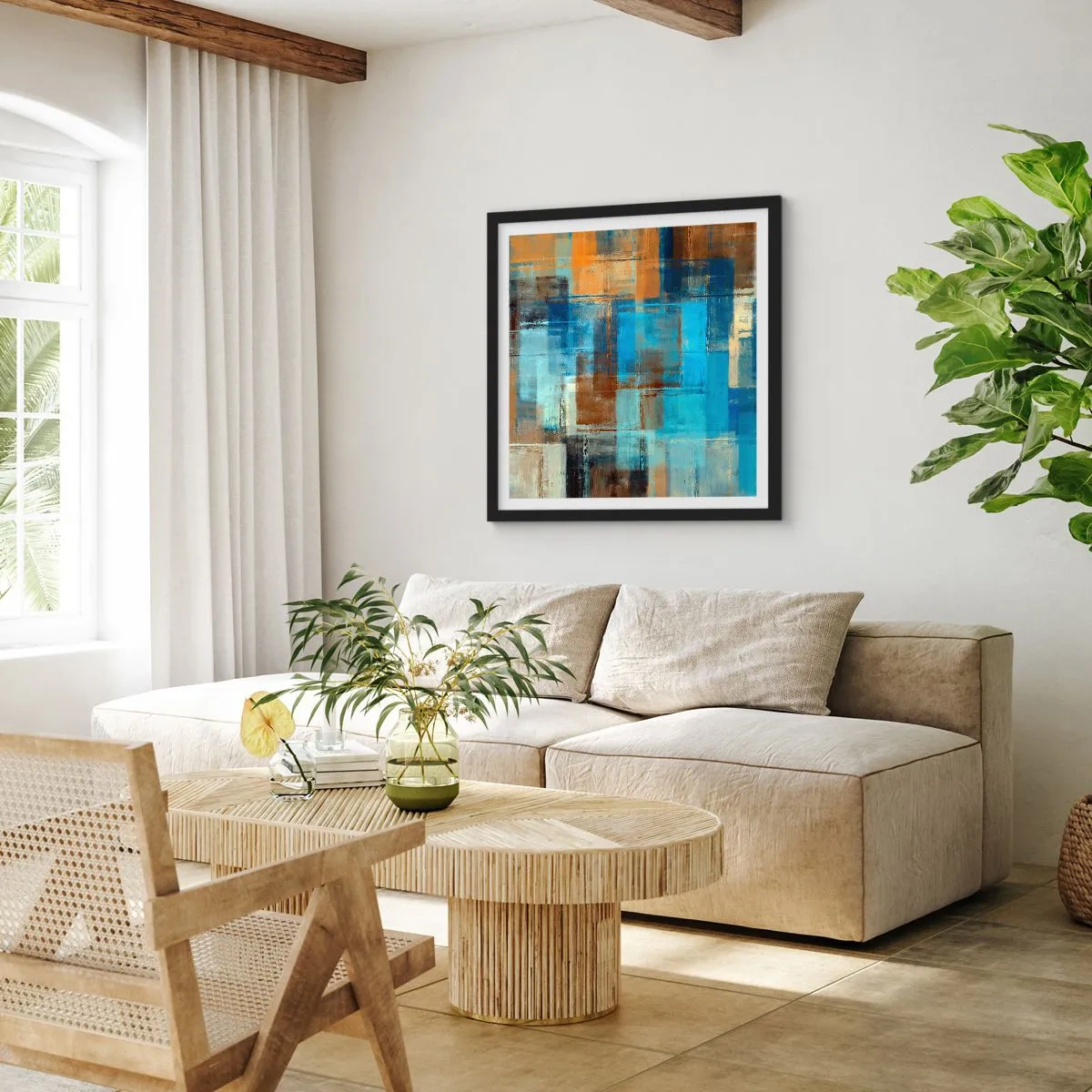 Poster in black frame - Through Blue Curtain - 50x50 cm