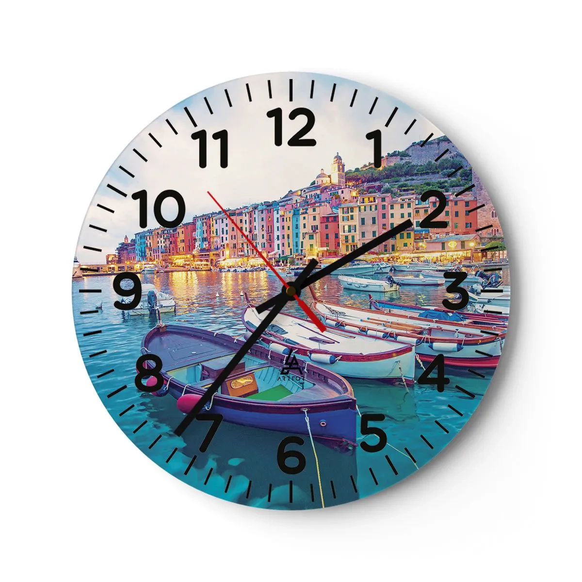 Wall clock - Clock on glass - Colourful Evening in a Port - 30x30 cm