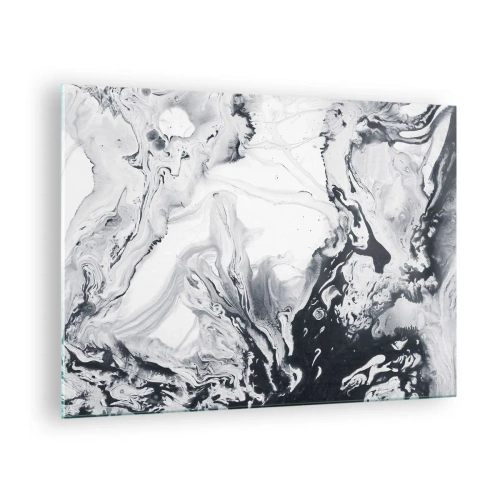 Glass picture - Monochromatic abstract waves in shades of black and white - 70x50cm - Earth's Interior - Modern wall decoration for the living room and bedroom ARTTOR