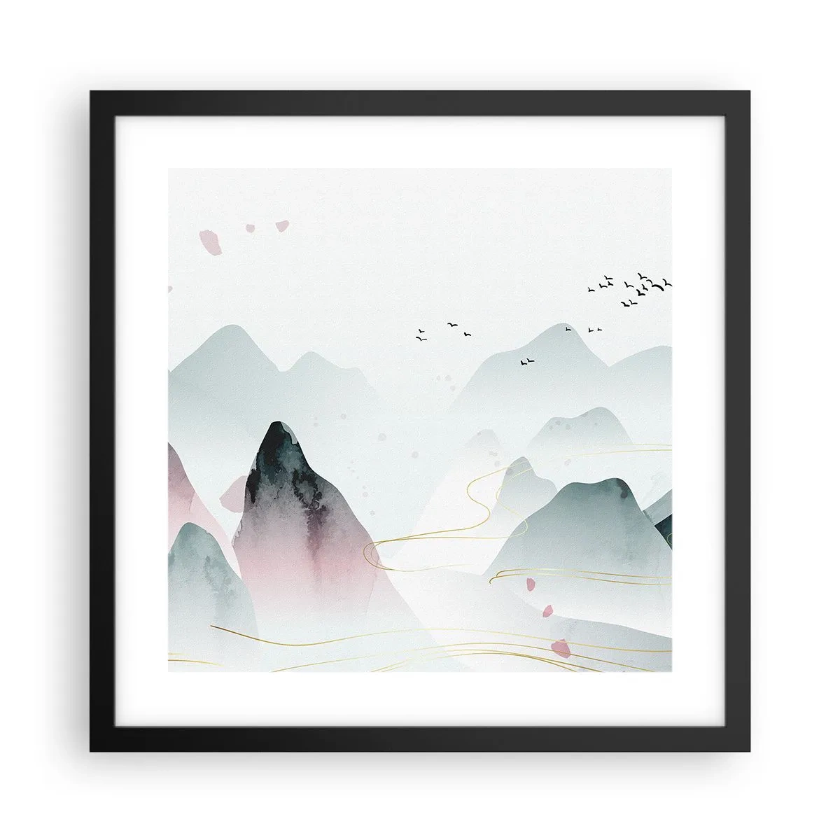 Poster in black frame - Over the Peaks - 40x40 cm