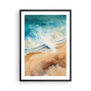 Poster in black frame - An abstract scene of a wave crashing onto the shore in shades of turquoise and sand. - 50x70cm - Returning Wave - Modern wall decoration for the living room and bedroom ARTTOR