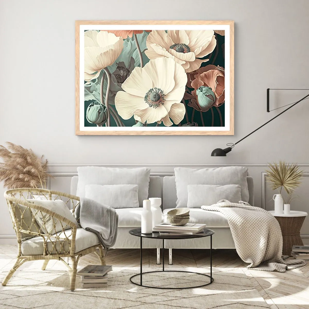 Poster in light oak frame - Whisper of the Poppies - 100x70 cm
