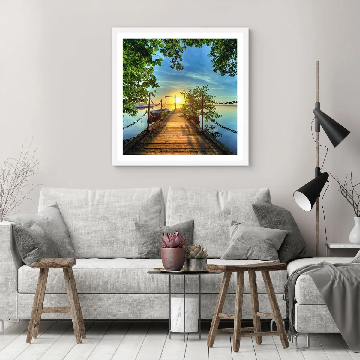 Poster in white frmae - Sunset by the Water - 30x30 cm
