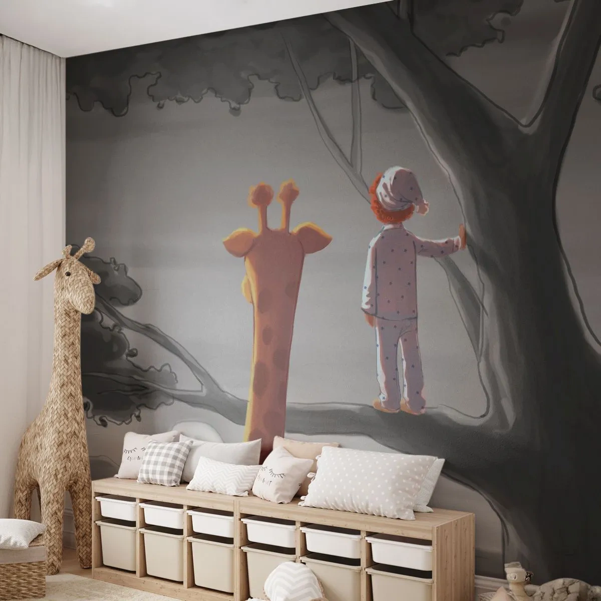 Photo Wallpaper Standard Eco - This Is Really Happening - Giraffe, Children's, Dream - 350x256 cm