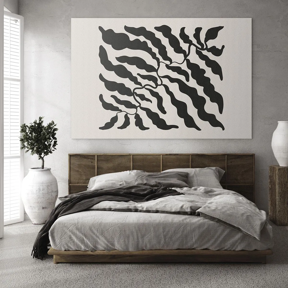 Glass picture - Botanical artwork with organic black leaves - 70x50cm - Nature of a Square - Modern wall decoration for the living room and bedroom ARTTOR