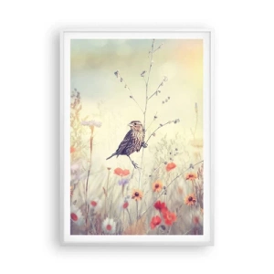 Poster in white frmae - Bird Portrait with a Meadow in the Background - 70x100 cm