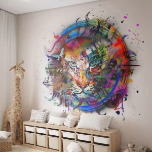 Photo Wallpaper Standard Eco - Behind Rainbow Curtain - Abstraction, Tiger, Graphics - 300x210 cm