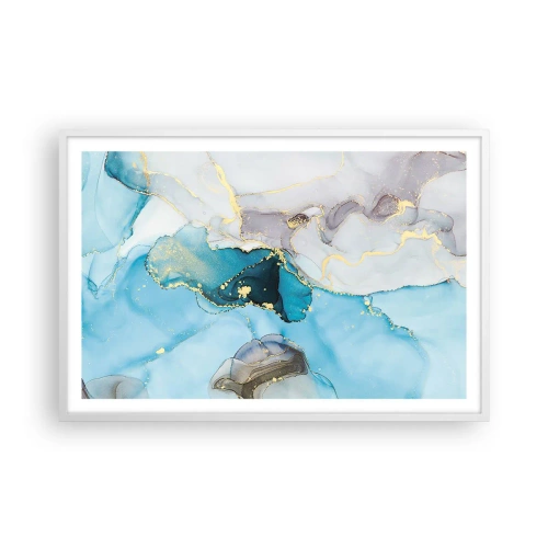 Poster in white frmae - Study in Grey and  Turquoise Encounter - 91x61 cm