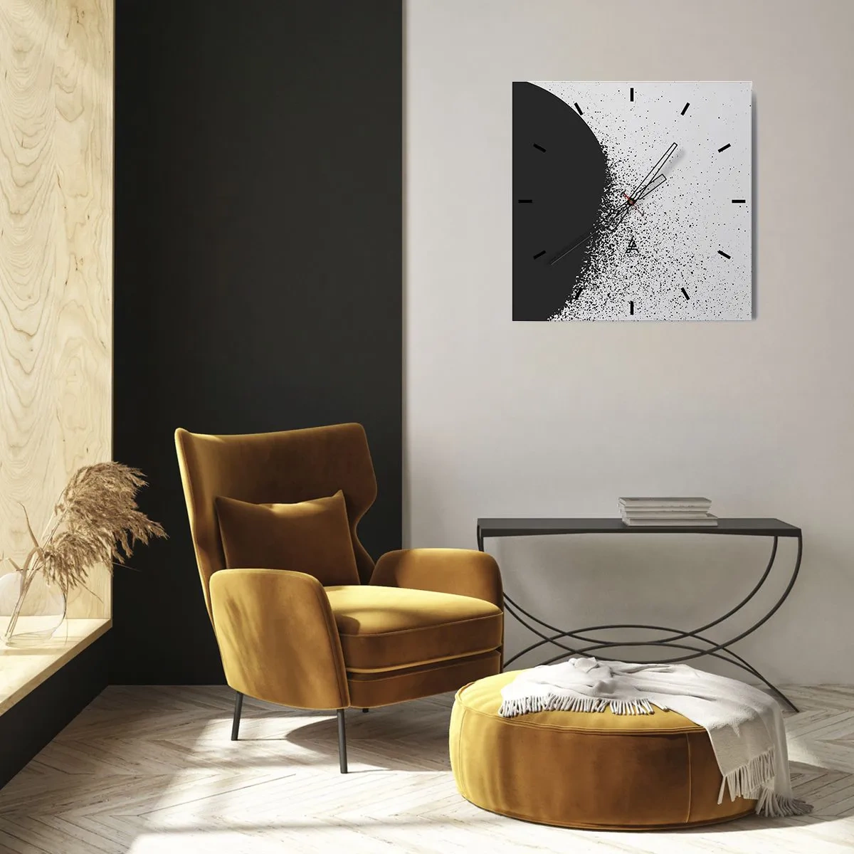 Wall clock - Clock on glass - Movement of Particles - 40x40 cm