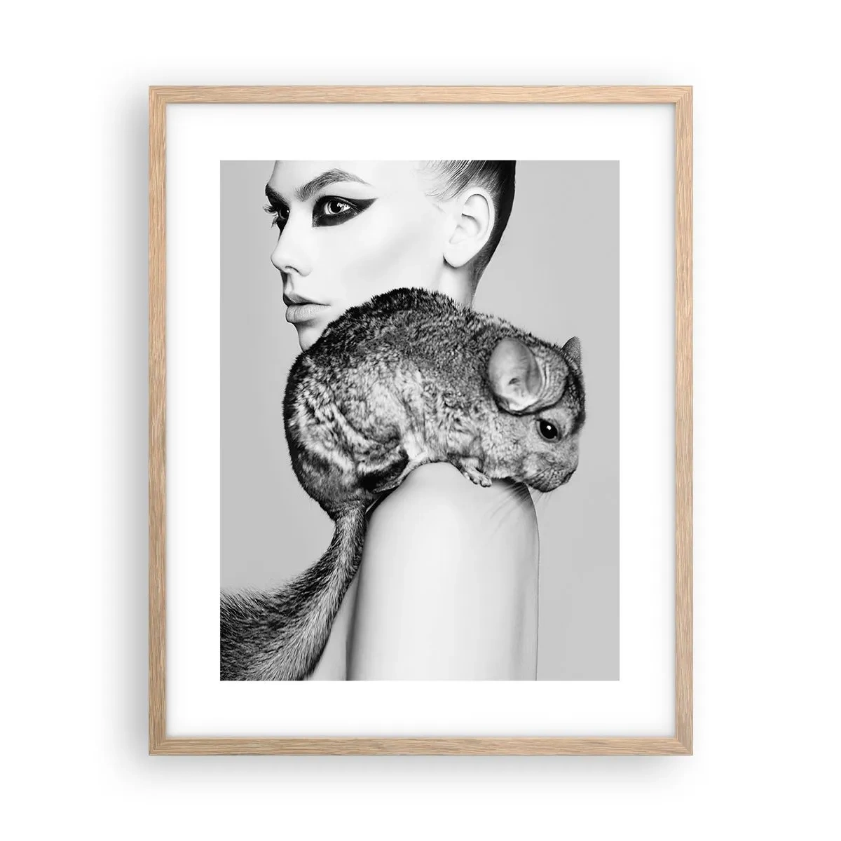Poster in light oak frame - Lady with a Chinchilla - 40x50 cm
