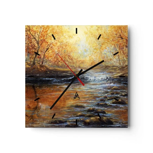 Wall clock - Clock on glass - Golden Brook - 40x40 cm