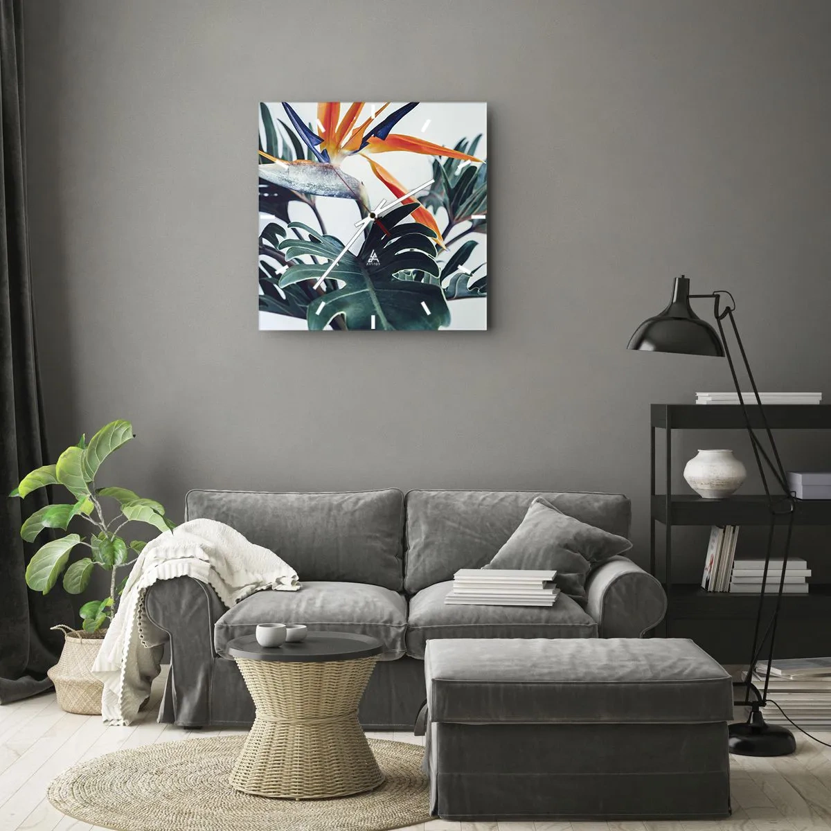 Wall clock - Clock on glass - Birdy Bush - 30x30 cm