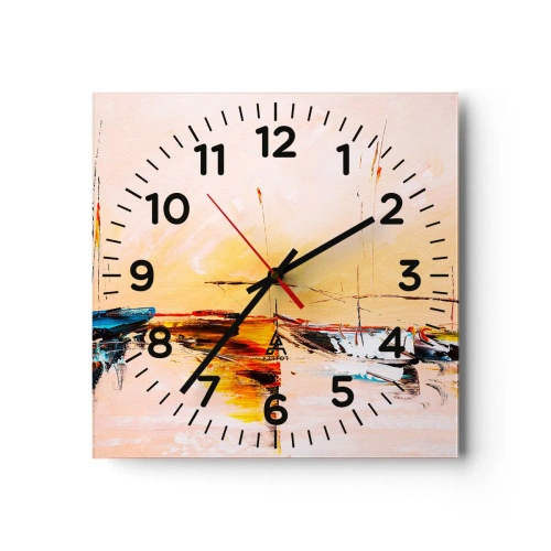 Wall clock - Clock on glass - Evening at the Harbour - 40x40 cm