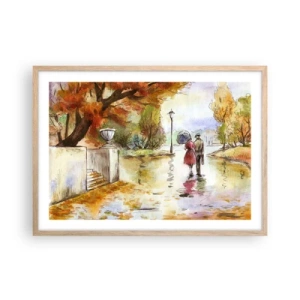 Poster in light oak frame - Romantic Autumn in a Park - 70x50 cm