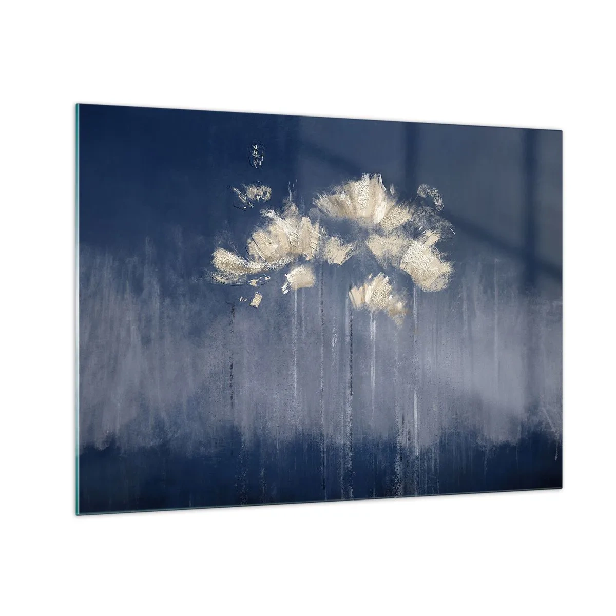 Glass picture - Gold abstract floral arrangement on a navy blue background - 70x50cm - Like Flakes in the Wind - Modern wall decoration for the living room and bedroom ARTTOR