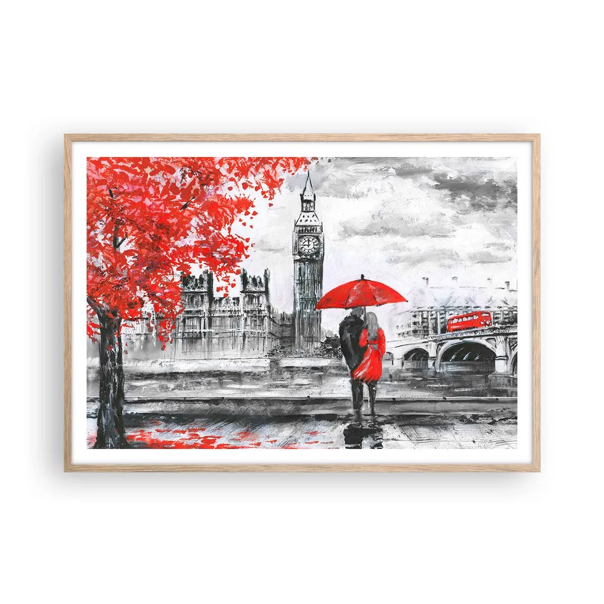 Poster in light oak frame - In Love with London - 100x70 cm