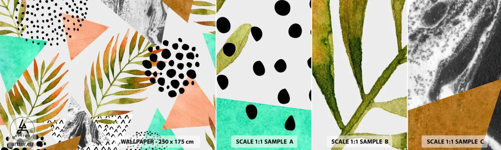 Photo Wallpaper Sample Standard Eco - Decorated with a Palm Leaf - Palm Leaf, Graphics, Piece - 100x30 cm