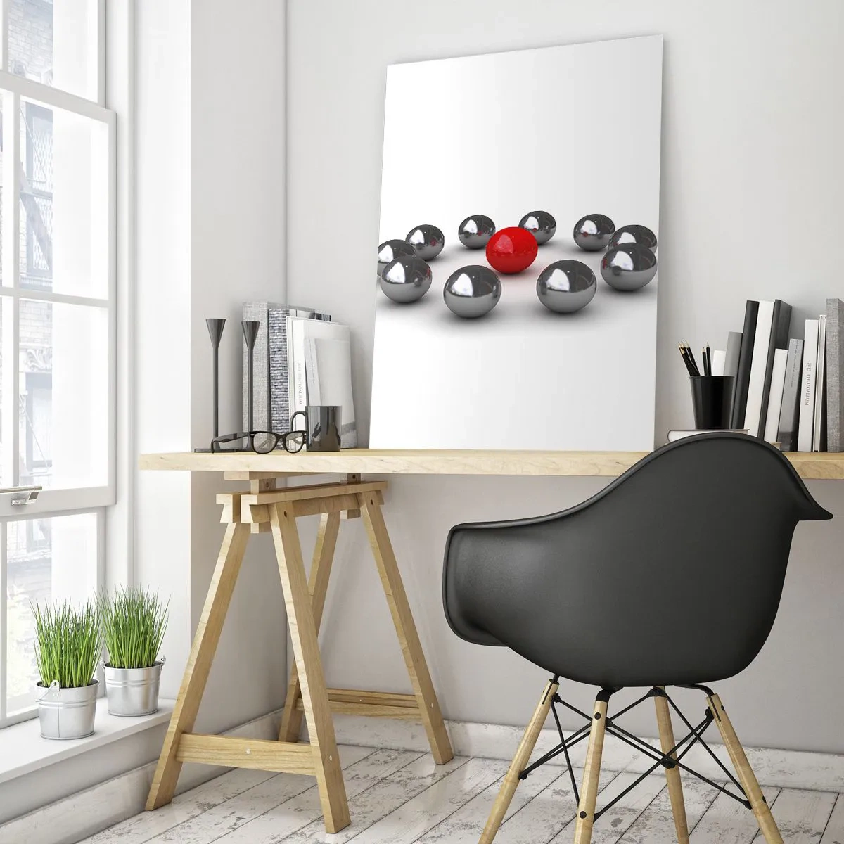 Glass picture - Circle in Silver and Red - 70x100 cm