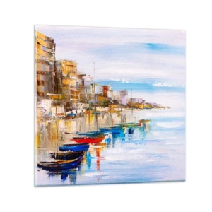Glass picture - Multicolour Town Marina - 70x70 cm