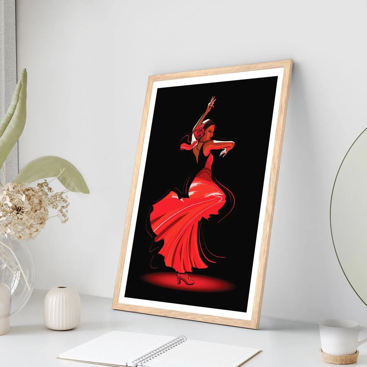 Poster in light oak frame - Fiery Spirit of Flamenco - 40x50 cm