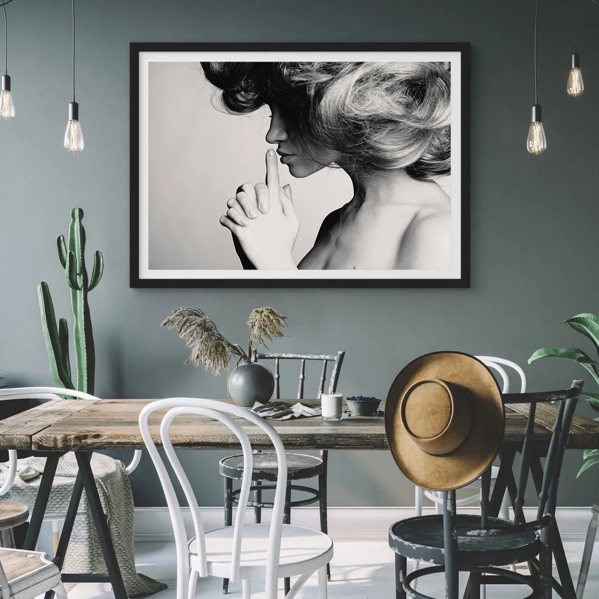 Poster in black frame - Listening to Herself - 70x50 cm