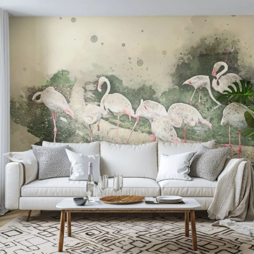 Photo Wallpaper Premium Canvas - Exotic Dream - Birds, Flamingos, Nature - 300x210 cm