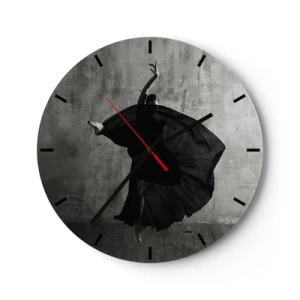 Wall clock - Clock on glass - A black dancer in a dynamic pose against a raw wall. - 30x30cm - Full of Passion - Modern wall decoration for the living room, kitchen, and bedroom ARTTOR