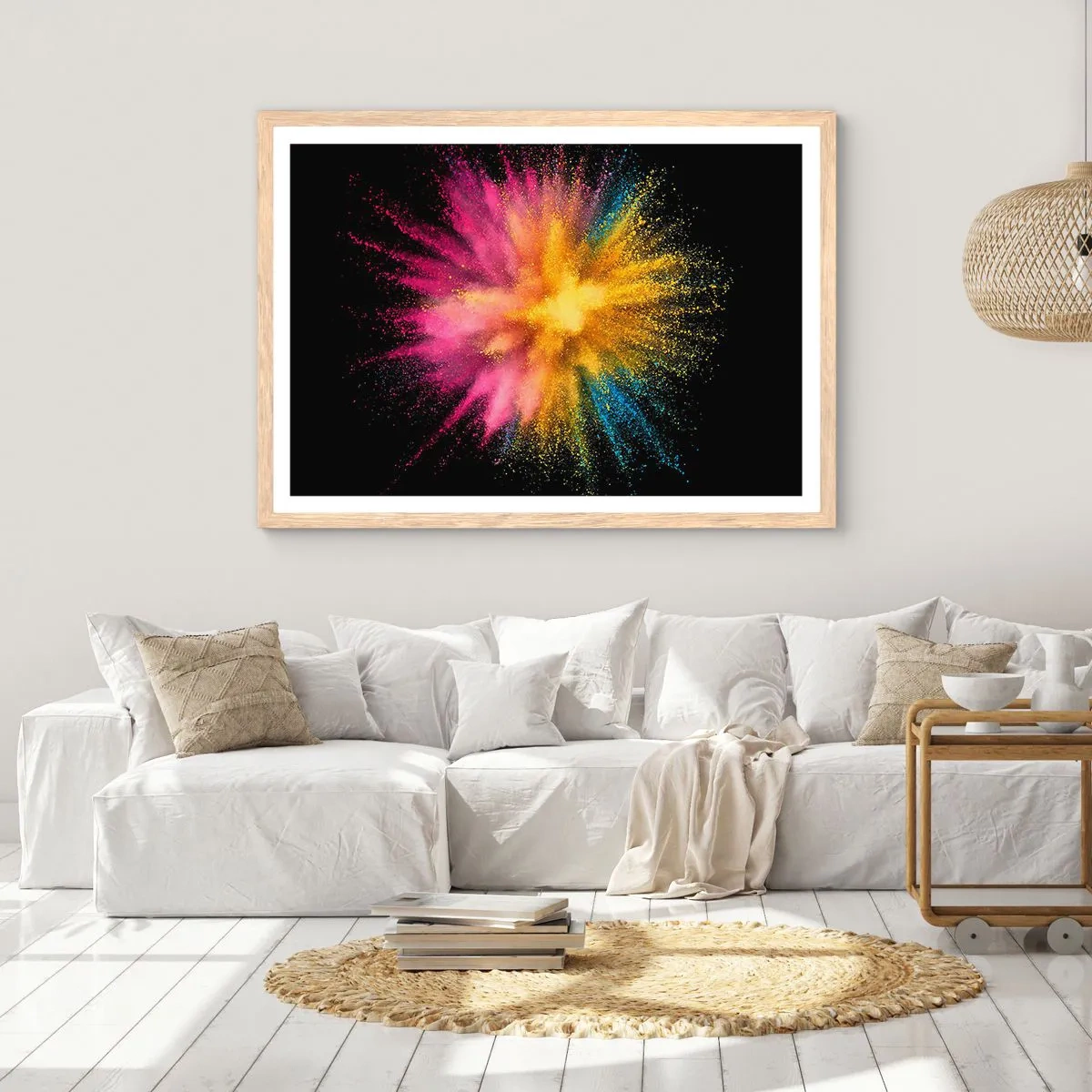 Poster in light oak frame - Birth of Colours - 100x70 cm