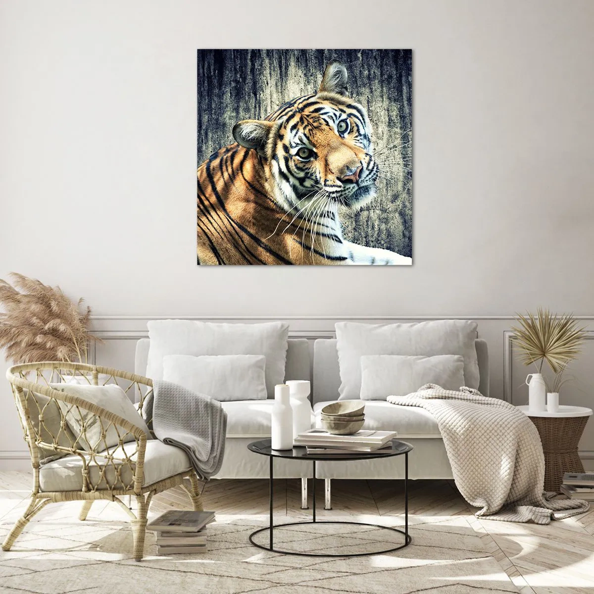 Glass picture - Portrait in Rays of Light - 60x60 cm