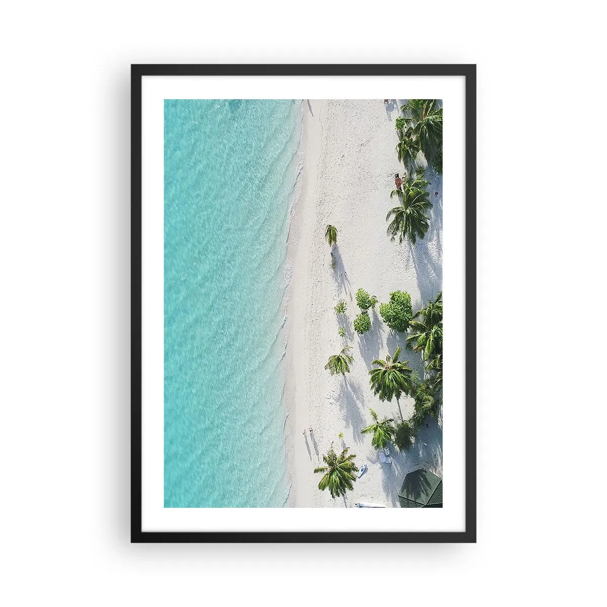 Poster in black frame - Aerial view of a tropical beach with palm trees and blue sea - 50x70cm - Holidays in Paradise - Modern wall decoration for the living room and bedroom ARTTOR